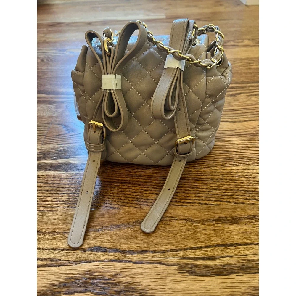 Badgley Mischka Taupe Quilted Vegan‎ Leather Micro Mini Backpack Women NEW OS